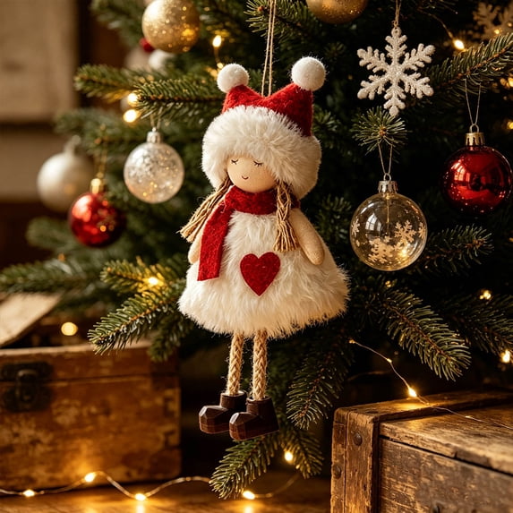 Feledorashia Christmas Plush Doll Ornament, Stuffed Holiday Tree Pendant, Soft Winter Character with Knit Details and Attached Hanging Loop, Cozy Decoration for Branches Garlands Shelves and Mantels