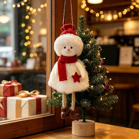 Feledorashia Christmas Plush Doll Ornament, Stuffed Holiday Tree Pendant, Soft Winter Character with Knit Details and Attached Hanging Loop, Cozy Decoration for Branches Garlands Shelves and Mantels