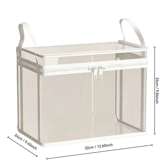Feledorashia Clear PVC Storage Bin, Transparent Clothes Organizer Box, Foldable Zippered Storage Container with Reinforced Handles, Waterproof Durable Material for Home and Travel Use