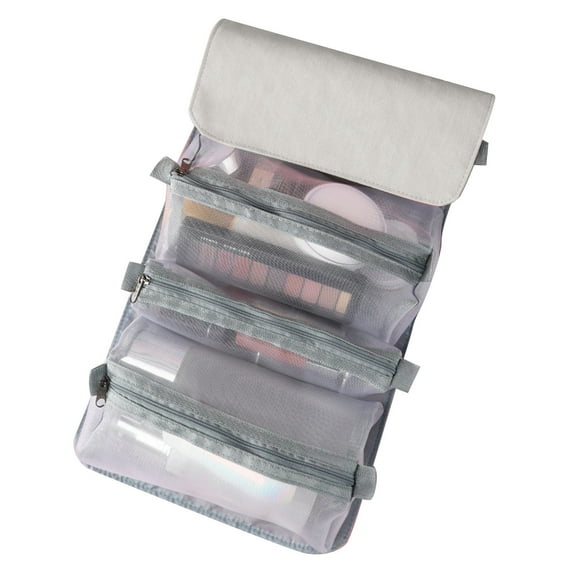 Feledorashia Detachable Cosmetic Bag 4 In 1 Portable Mesh Makeup Bag Hanging Roll Up Travel Toiletry Bag Water Makeup Organizer Pouch, Hanging Toiletry Bag,Gray