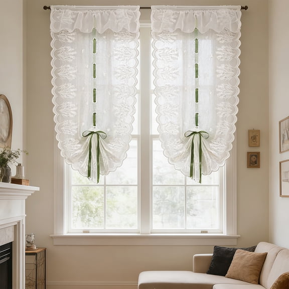 Feledorashia Double Layer Curtain, Sheer Blackout Curtain, Floral Draw Back Window Curtain with Rod Pocket, Polyester Lightweight Translucent Fabric for Living Room Bedroom Kitchen
