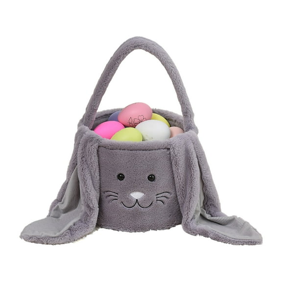 Easter Bunny Plush Basket with Long Floppy Ears, Cute Easter Egg Basket with Handle, Easter Treat Bucket for Eggs, Candy, Gifts, Party Favors, and Spring Home Decor SDJMA