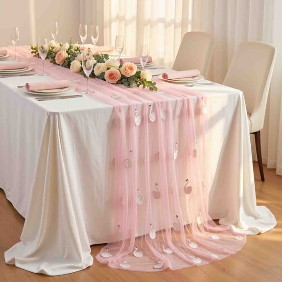 Feledorashia Embroidered Tablecloth, Sheer Net Fabric Tablecloth, Wedding and Birthday Party Tablecloth, Soft Breathable Nylon Material
