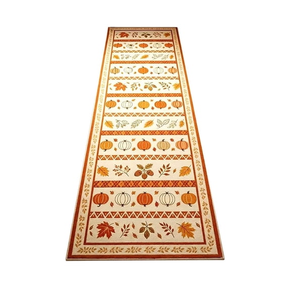 Feledorashia Fall Pumpkin Floor Runner, Autumn Harvest Mat, Long Seasonal Accent with Leaf and Gourd Pattern, Decorative Entryway Kitchen Hallway and Fireplace Area Rug for Thanksgiving
