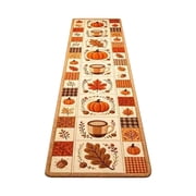 Feledorashia Fall Pumpkin Floor Runner, Autumn Harvest Mat, Long Seasonal Accent with Leaf and Gourd Pattern, Decorative Entryway Kitchen Hallway and Fireplace Area Rug for Thanksgiving