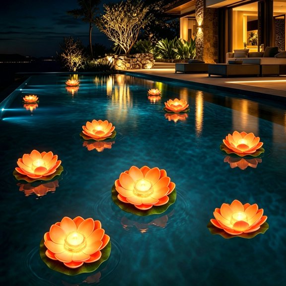 Feledorashia Floating Lotus Light, Waterproof LED Water Lantern, Reusable Lily Pad Pool Floating Lamp, Battery Operated Water Surface Decor Light For Pond Garden Wedding Party Ornament