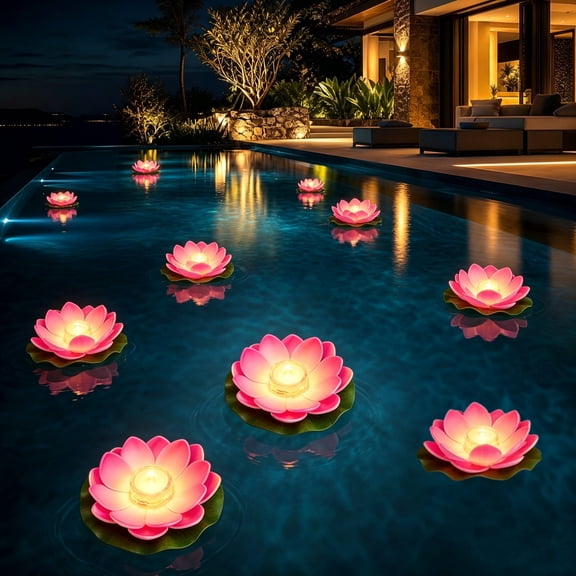 Feledorashia Floating Lotus Light, Waterproof LED Water Lantern, Reusable Lily Pad Pool Floating Lamp, Battery Operated Water Surface Decor Light For Pond Garden Wedding Party Ornament