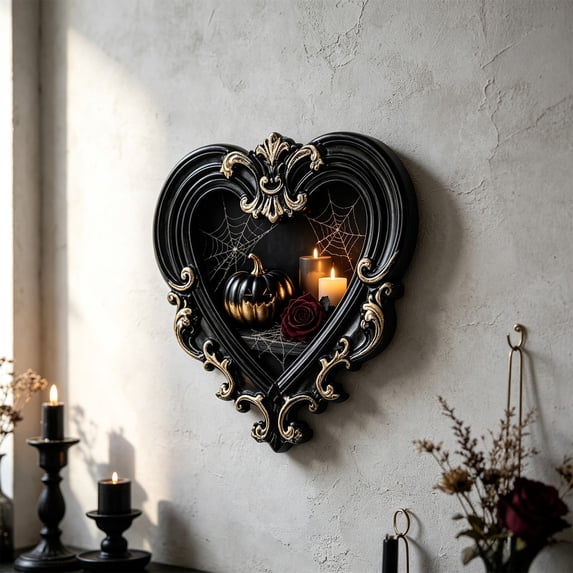 Feledorashia Gothic Shadow Box, Baroque Display Frame, Ornate Hollow Frame for Dried Flowers Keepsakes and Halloween Decor, Resin Frame with Sculpted Scrollwork Deep Cavity and Vintage Border