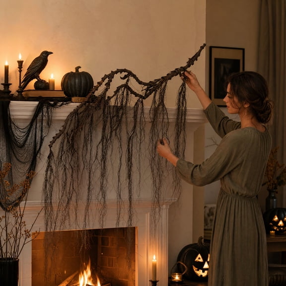 Feledorashia Halloween Branch Garland, Artificial Dead Twig Vines, 2-Pack 62.99 Inch Bare Branch Cascade for Mantels Doorways and Walls, Artificial Plastic Branches with Flexible Hanging Structure