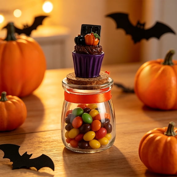 Feledorashia Halloween Glass Jars, Resin Topped Storage Bottles, Cork Sealed Wish Note Containers with Figurine Lid, Thick Transparent Glass, Durable Scratch Resistant, Multi Functional Holiday Decor