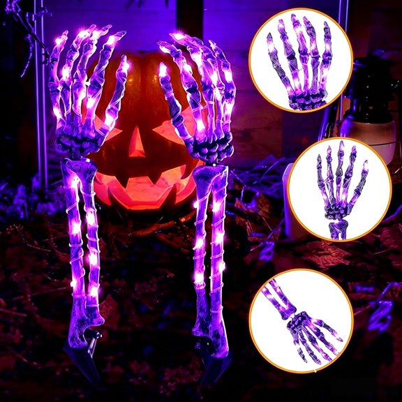 Feledorashia Halloween LED Skeleton Hand Ground Stake Light, Glowing Ghost Hand Prop, Waterproof Plastic Frame, Battery Operated, Outdoor Halloween Decoration for Ghost Houses and Escape Rooms