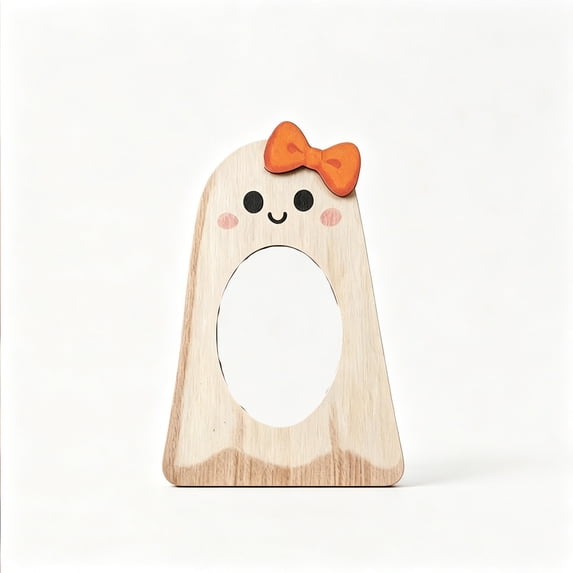 Feledorashia Halloween Photo Frame, Wooden Picture Frame, Pumpkin Ghost Shaped Tabletop Photo Display, Thick Double-Layer Natural Wood, Foldable Easel Stand, Mini Compact Size, Tiered Tray Decor