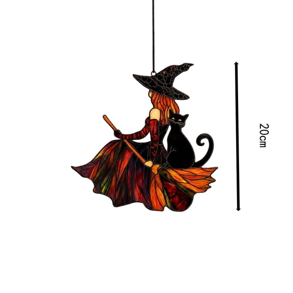 Feledorashia Halloween Window Decoration, Acrylic Window Hanging, Spooky Witch Stained Glass Print, Transparent Waterproof Scratch-Resistant Durable Indoor Outdoor Decor