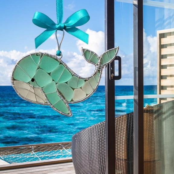 Feledorashia Handmade Sea Glass Ocean Ornament, Hand Silver Wire Wrapped Sea Glass Natural Beach Decor, Valentine's Day, Xmas Holiday Gift For Him Or Her