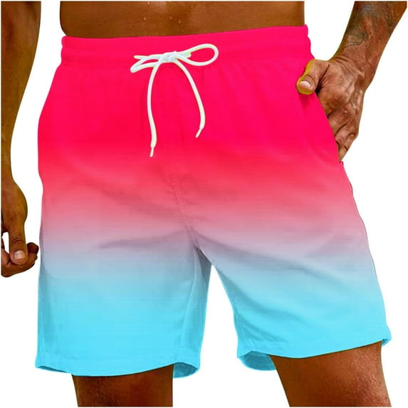 Feledorashia Hawaiian Shorts for Mens, Fashion Casual Gradient Printed Shorts with Pocket, Summer Holiday Beach Pool Party Shorts