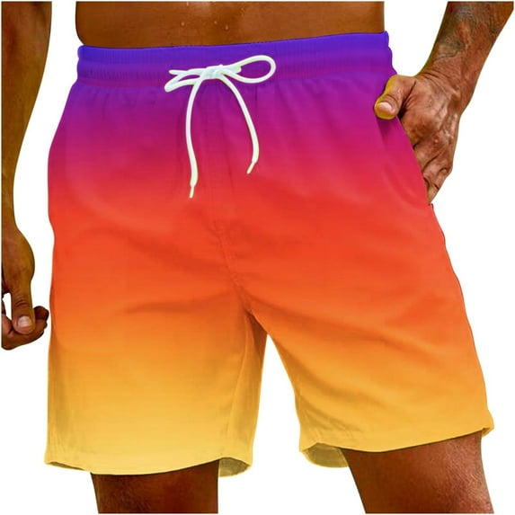 Feledorashia Hawaiian Shorts for Mens, Fashion Casual Gradient Printed Shorts with Pocket, Summer Holiday Beach Pool Party Shorts