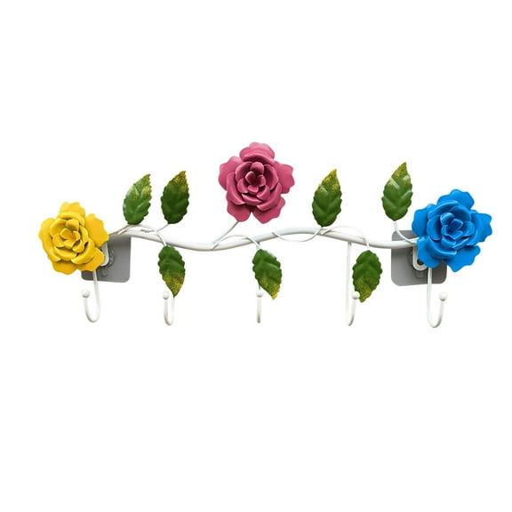 Feledorashia Home Iron Art Colorful Rose Hook Door Back Bag Coat Hat Wall Hanger Hanger Bathroom Entrance Decoration Hook