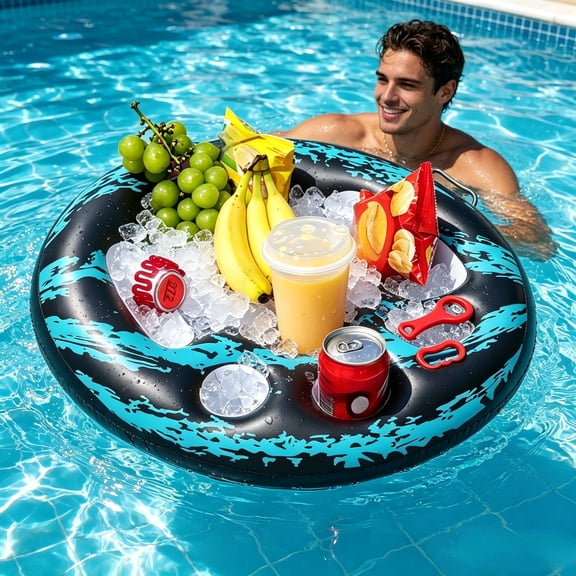 Feledorashia Inflatable Beverage Cup Holder, Floating Ice Tray, Pool Party Drink Cooler, Durable Waterproof Material, Easy Inflate Design, Outdoor Summer Gathering Accessory