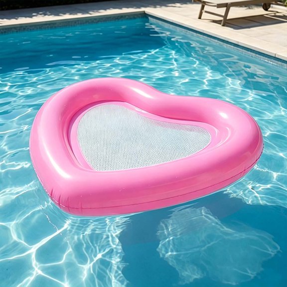 Feledorashia Inflatable Floating Bed, Heart-Shaped Pool Float, Thick PVC Mesh Water Lounger for Pools Lakes and Beaches, Durable Puncture-Resistant Construction with Fast Deflation Faucet
