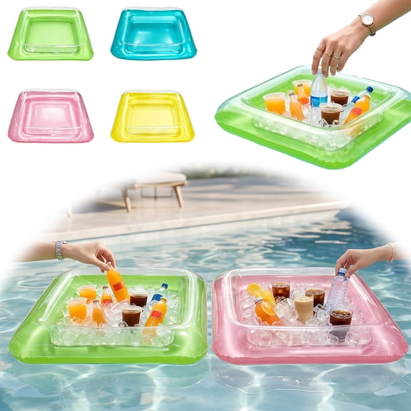 Feledorashia Inflatable Pool Cooler, Floating Bar Tray, Thickened PVC Ice Serving Tray for Drinks Snacks, Durable Puncture Resistant Material with Convenient Drain Plug for Pool Party Beach Summer