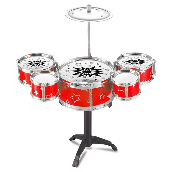 Feledorashia Kids Drum Set Toys – 5 Drums, Cymbal, 2 Drumsticks, Stool – Little Rockstar Kit to Stimulating Children’s Creativity - Ideal Gift Toy for Toddlers, Teens, Boys & Girls - Red