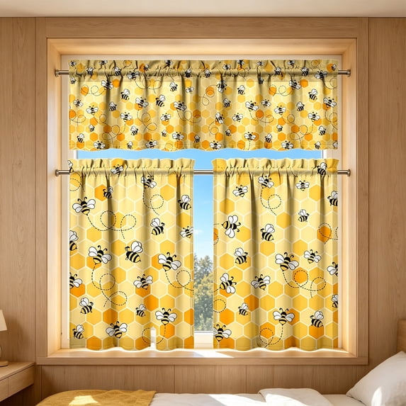 Feledorashia Kitchen Curtains, Window Curtains, 2D Printed Short Panels Washable Decorative Kitchen Window Treatments, Polyester Fabric, Light Filtering, Durable and Easy Care