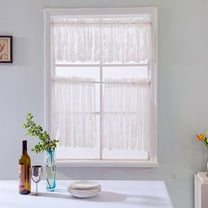 Feledorashia Indoor White Floral Vintage Semi-Sheer Lace Voile Kitchen Window Valance Curtains, 51’’x16’’,White