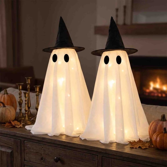 Feledorashia Light Up Standing Ghost, LED Tabletop Light, Halloween Accent for Desk Shelf Mantel Nightstand Window and Decor, Plastic and Lighting Components with Illumination and Display Form