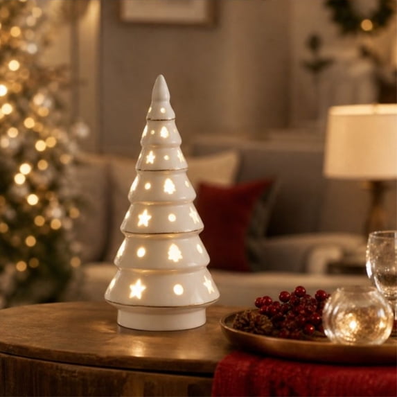 Feledorashia Lighted Ceramic Figurine, Christmas Tabletop Decoration, Holiday Character Accent for Mantels Shelves and Windowsills, Ceramic Construction with LED Light Details and Stable Base