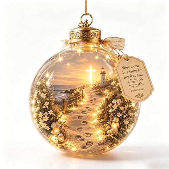 Feledorashia Lighted Christmas Ornament, Scripture Keepsake Ornament, Hanging Decor for Christmas Tree and Memorial Display, Clear Acrylic Globe with Printed Scene Hanging Cap and Soft Light