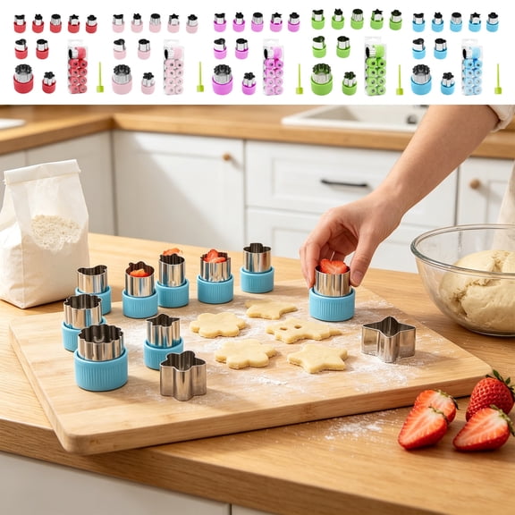 Feledorashia Mini Cookie Cutter Set, Stainless Steel Food Cutting Mold, Assorted Heart Star Flower Dinosaur Shaped Cutter With Protective Cover For Fruit Vegetable Sandwich Bento Making