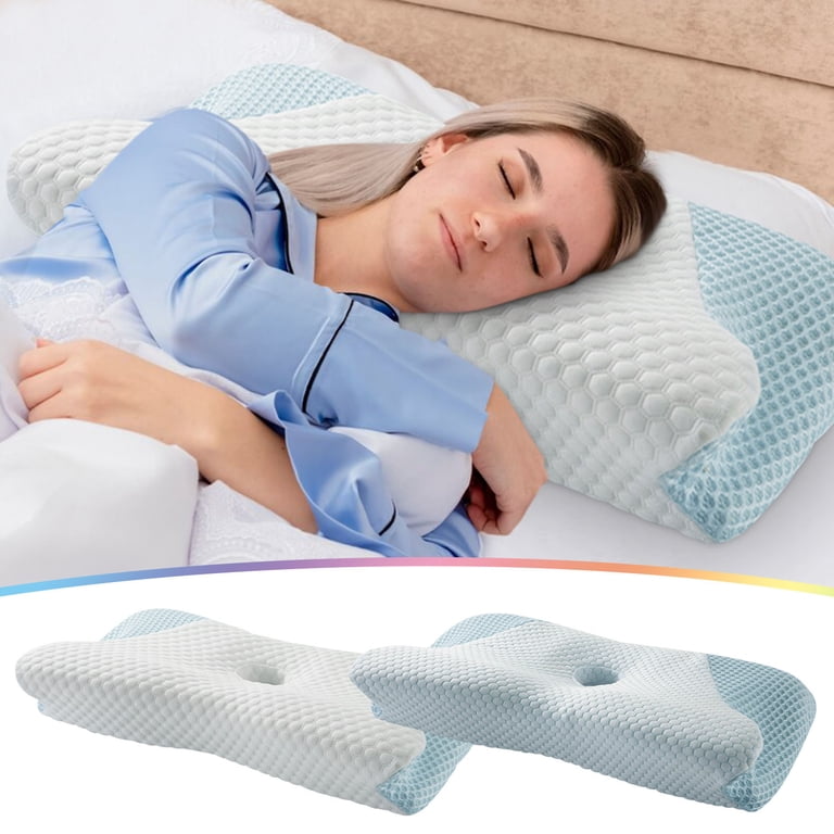 Memory Foam Neck Pillow For Pain Relief - 2-in-1 Ergonomic Cervical Pillow, Side & Back Sleeper, Navy Blue