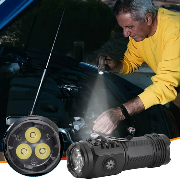 Feledorashia Outdoor Strong Light Flashlight, Mini LED Three Eye, Rechargeable Portable Multi-functional Emergency Torch for Camping, Hiking, Night Fishing