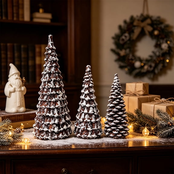 Feledorashia Pinecone Christmas Tree Figurines, Tabletop Holiday Centerpiece, Textured Cone Shell Trees for Mantel Desk Shelf Entryway Dining Table and Winter Party Display, Rustic Seasonal Accent