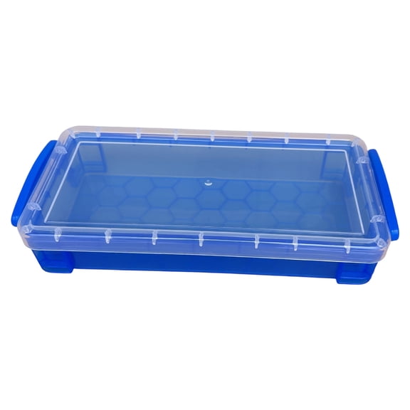 Feledorashia Plastic Pencil Box, Pencil Case Organizer, Large Storage Container with Clear Lid and Heavy Duty Secure Latches, Textured Non Slip Base for Desk Stability and Easy Stationery Access