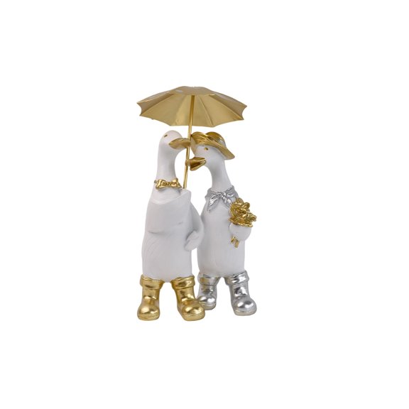 Feledorashia Resin Duck Figurines, Decorative Resin Figurines, Ceramic Ducks Holding Umbrellas Tabletop Ornament, Modern Durable Resin Material for Home Living Room Office Decor