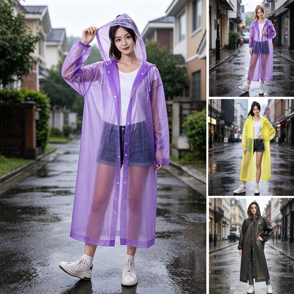 Feledorashia Reusable EVA Raincoat, Waterproof Rain Jacket, Thickened Extended Length Raincoat with Adjustable Cuff Closure, Portable Foldable Outdoor Rain Protection for Hiking Travel Camping Adults