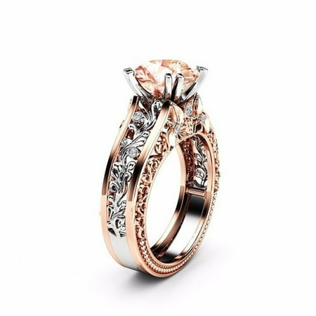 Meitianfacai Jewelry Gifts for Her Mothers Day Gifts Rings Fashion Women Color Separation Rose Gold Wedding Engagement Floral Ring Jewelry