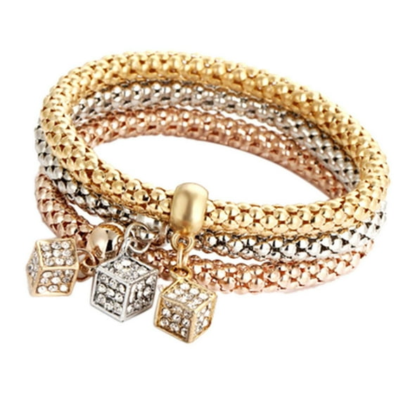 Oxodoi Sales Clearance Bracelet for Women Valentine's Day Gifts Multilayer Bracelets - 3PCS Gold/Silver/Rose Gold Corn Chain Bracelet for Women Heart Shaped Stretch Bracelet