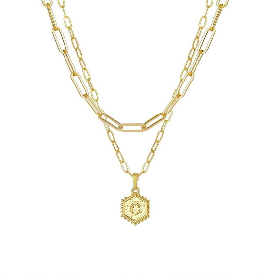 Oxodoi Sales Clearance Necklaces for Women Valentine's Day Gifts Gold Plated Chain Necklace for Women Hexagon Letter Pendant Layering Necklace