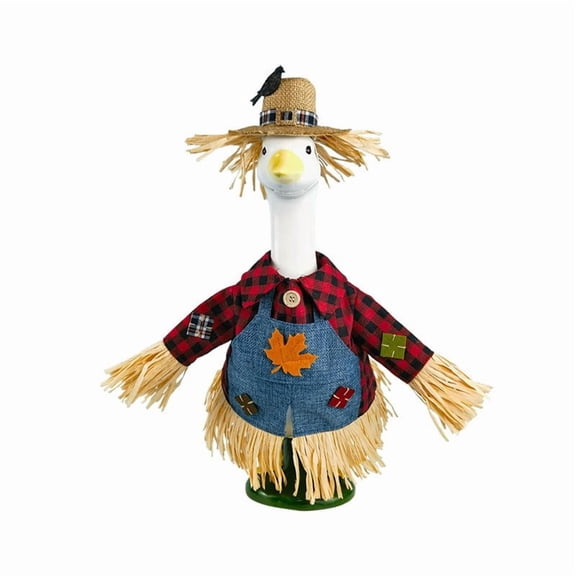 Feledorashia Scarecrow Costume, Outdoor Fall Decoration, Festival Porch Goose Outfit for Yard Display, Durable Nylon Spandex Material with Plaid Denim and Raffia Straw Detailing