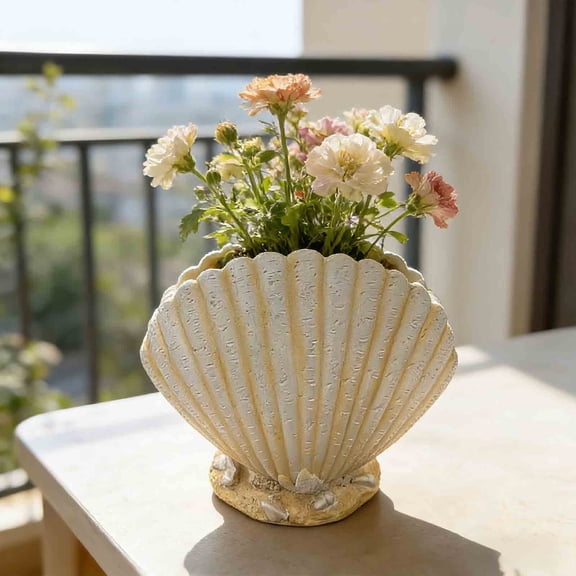 Feledorashia Shell Planter, Ceramic Vase, Seashell Shaped Flower Pot for Lushs and Desk Accessories, Matte Finish, Weighted Base, Beach-Themed Home Decoration, Multi-Purpose Storage Container