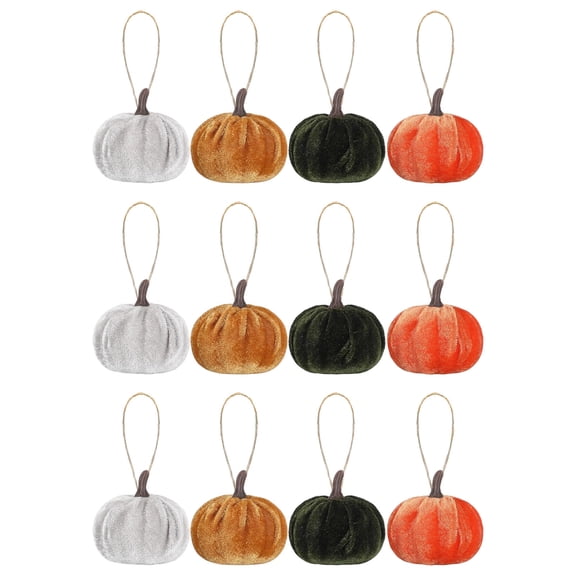 Feledorashia Velvet Pumpkin Ornaments, Fall Thanksgiving Tree Hanging Decor, Mini 6cm Soft Fabric Pumpkins with Rope, Multi-Color Durable Autumn Halloween Harvest Home Decoration Set