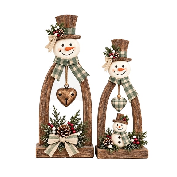 Feledorashia Vintage Snowman Tabletop Decor, Wooden Christmas Figurines, Rustic Country Holiday Characters for Mantel Shelf Entryway and Winter Vignettes, Coordinated Seasonal Accent