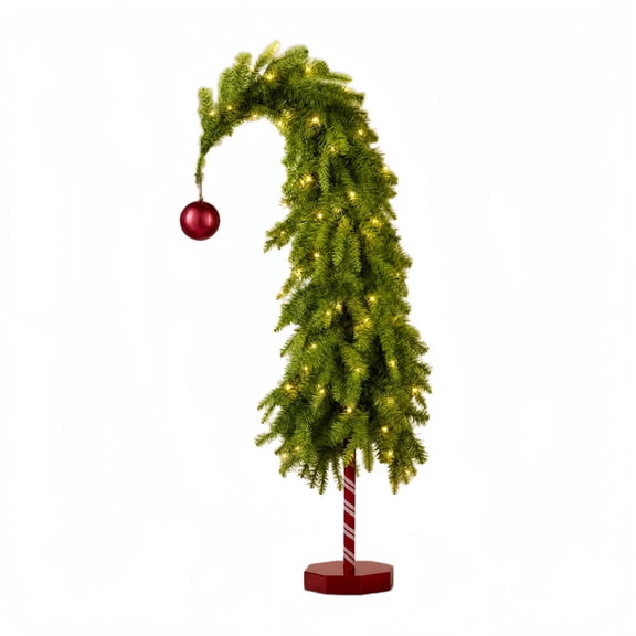 Feledorashia Whimsical Christmas Tree, Bent Holiday Figurine, for Home Seasonal Display, Curved Tree Silhouette Distinctive Seasonal Display Accent Convenient Home Decorating Feature in Artificial