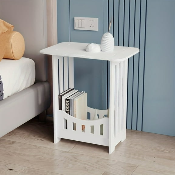 Feledorashia White Mini Storage Nightstand Table, Small Coffee Table with Rectangle Top, Ideal for Magazines, Books, Decor, Stable Structure with Four Feet, Easy to Clean, for Living Room or Bedroom