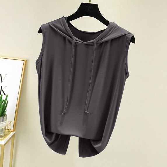 Feledorashia Womens Tank Top Solid Sleeveless Hoodie Blouse Tops Pullover Summer Casual Basic Daily Tops,Gray M