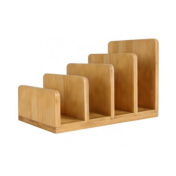 Feledorashia Wood Desk File Organizer, Step File Sorter, 4 Tier Natural Wood Document Mail Sorter Rack, Office Home Desk Shelf Organization, Polished Finish Durable Storage Solution