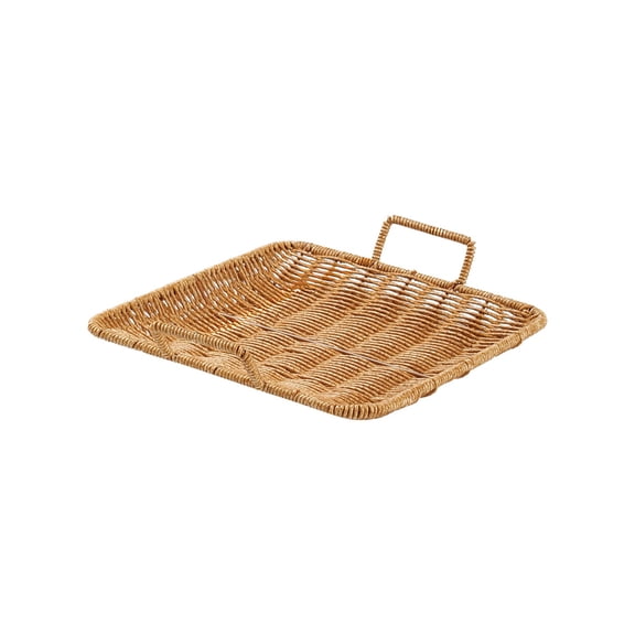 Feledorashia Woven Storage Tray, Decorative Serving Basket, Imitation Woven Style Fruit Table Organizer, Flat Base with Integrated Carry Handles, Multi-Purpose Home Use, Durable Plastic Material