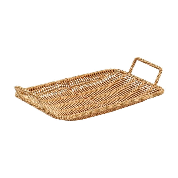 Feledorashia Woven Storage Tray, Decorative Serving Basket, Imitation Woven Table Organizer with Integrated Carry Handles, Flat Base Design for Multi-Purpose Home Use and Display